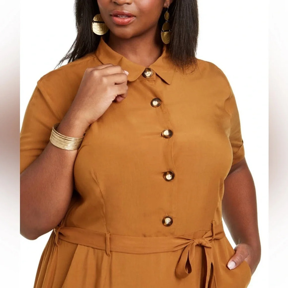 Monteau Women's Brown Rayon Shirt Dress with Tie Waist and pockets Size L - Picture 3 of 16